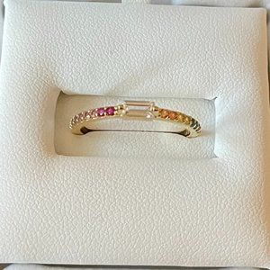 Rainbow Gemstone Crystal Gold Ring Dainty Tiny Elegant Gay Love Engagement NEW
